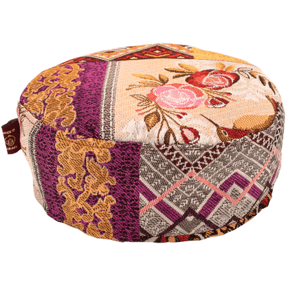 Handcrafted maroon floral patchwork Kippah with maroon and peach hue multi-pattern patchwork