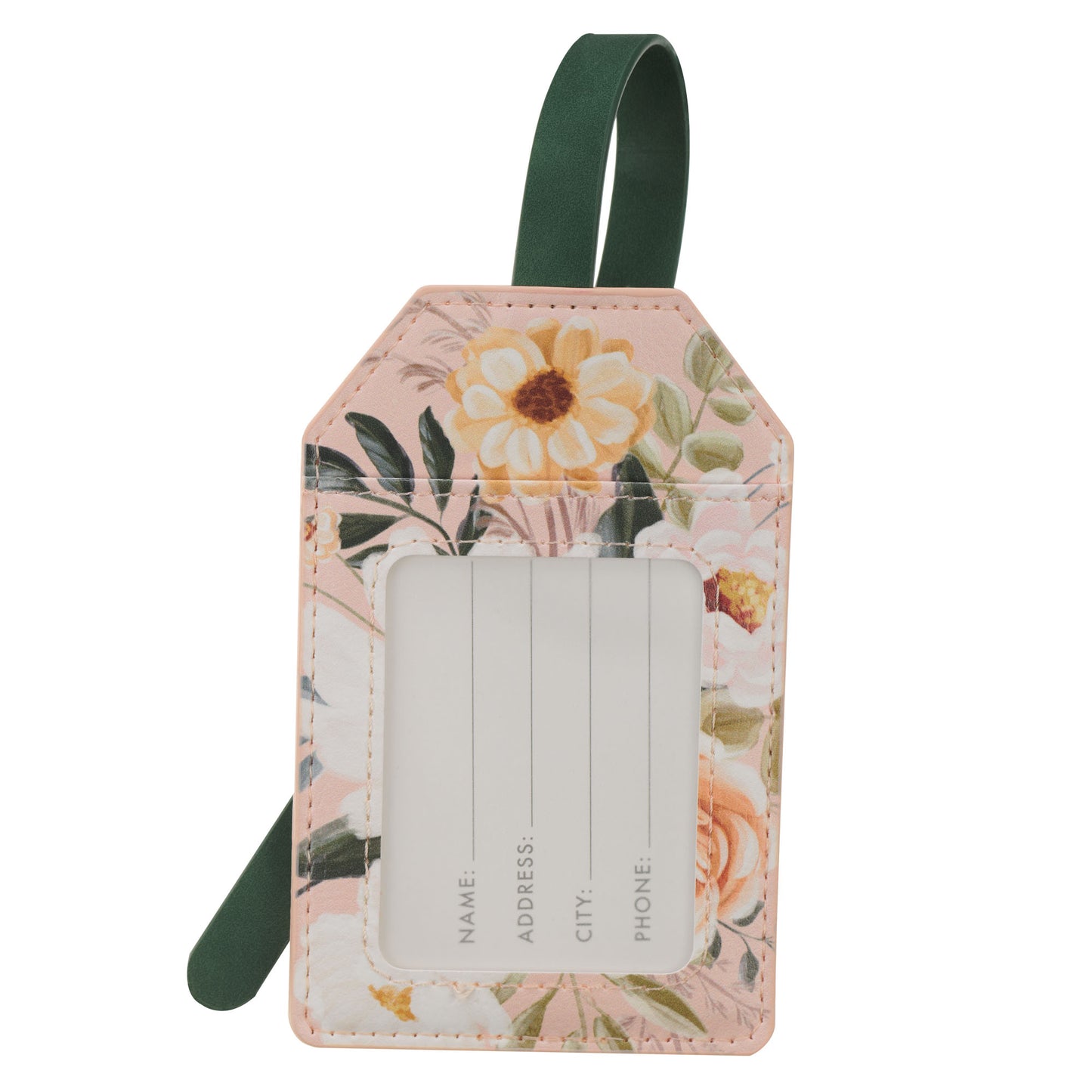 He Who Began a Good Work Pink Floral Faux Leather Luggage Tag - Philippians 1:6