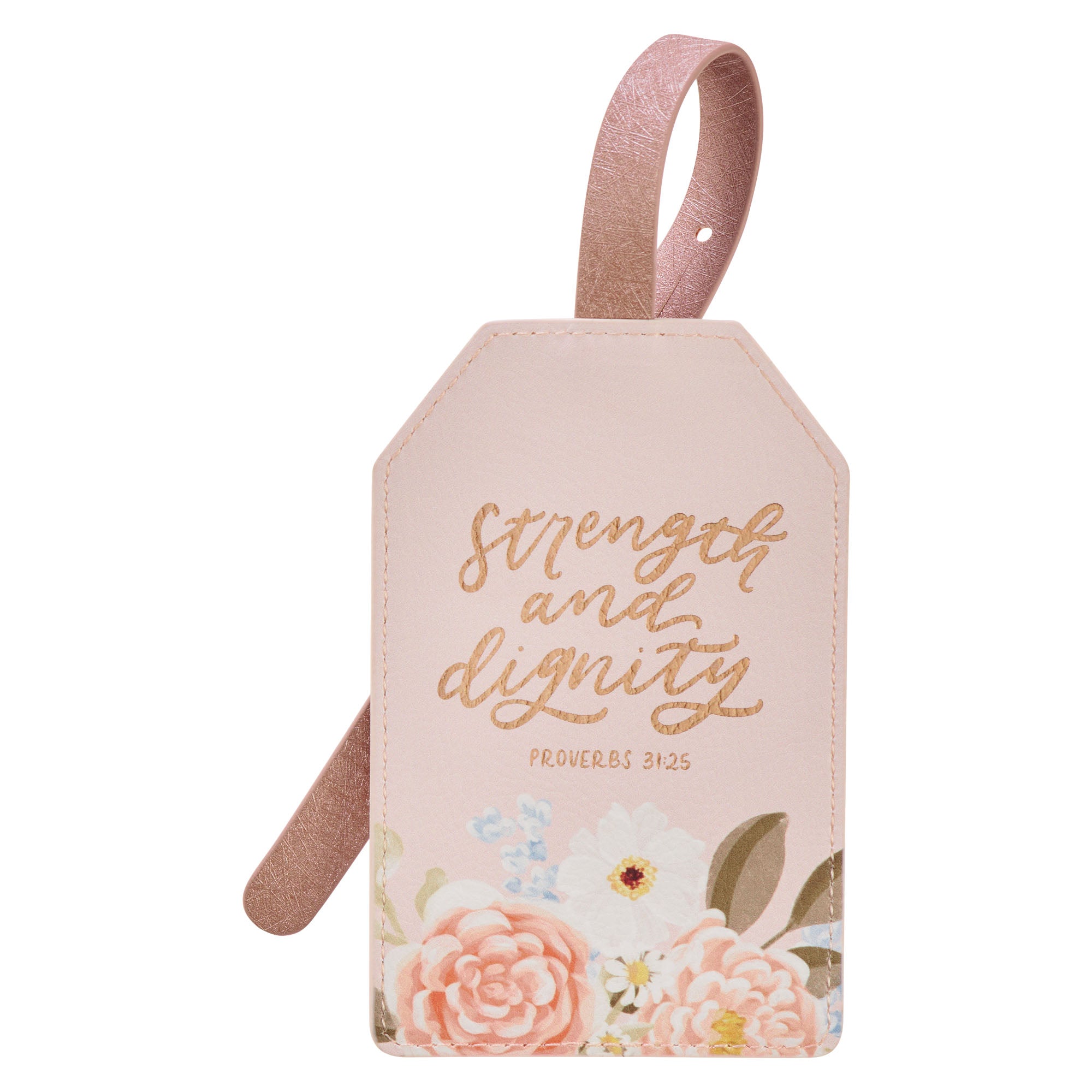 The Strength and Dignity Blush Pink Floral Faux Leather Luggage Tag ...