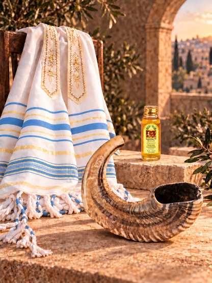 Shofar Gift Set with Prayer Shawl & Anointing Oil