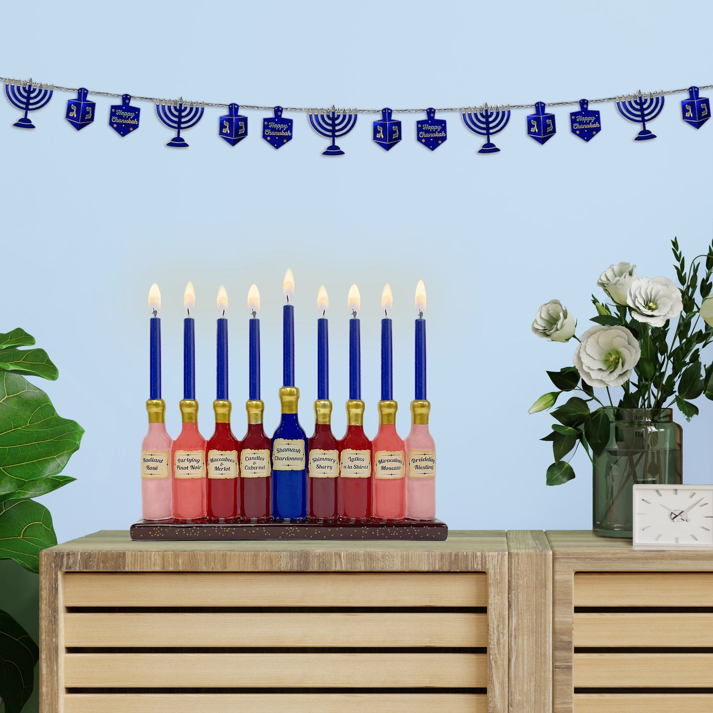 Fine Wines Handpainted Ceramic Menorah
