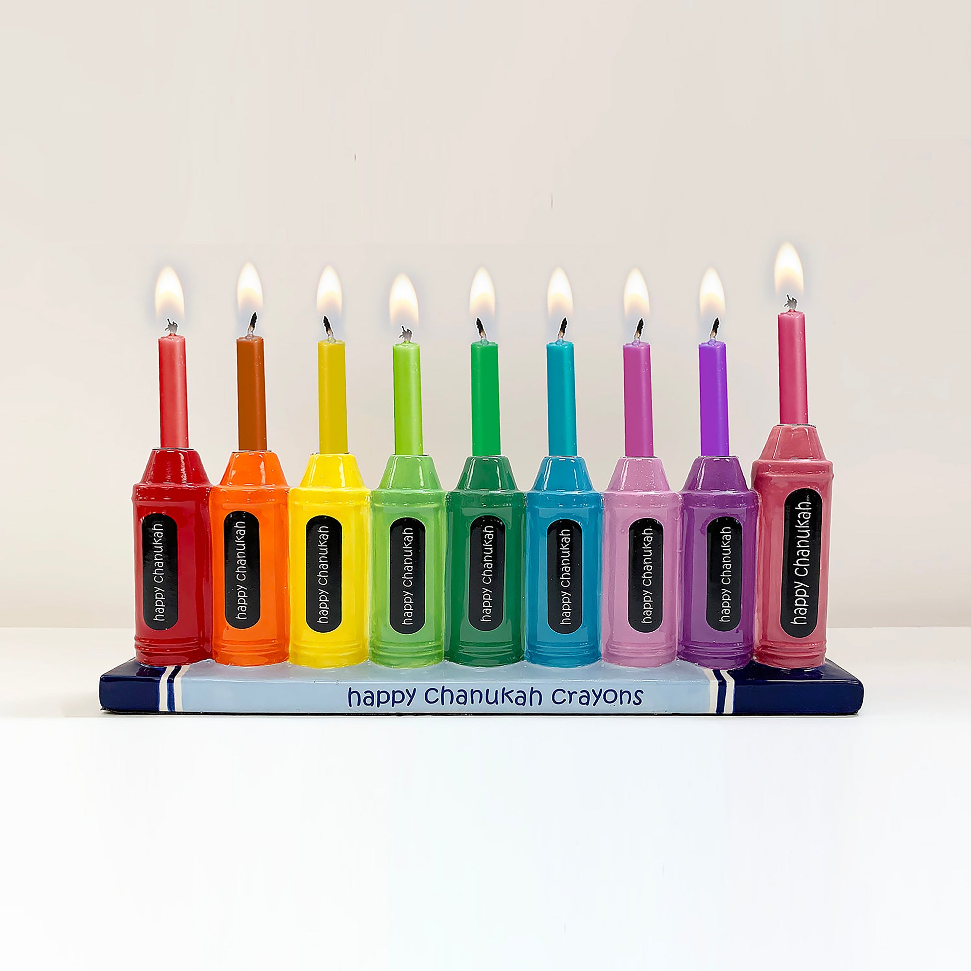 Hanukkah Menorah, ceramic, crayon, multi color, out of box, lit