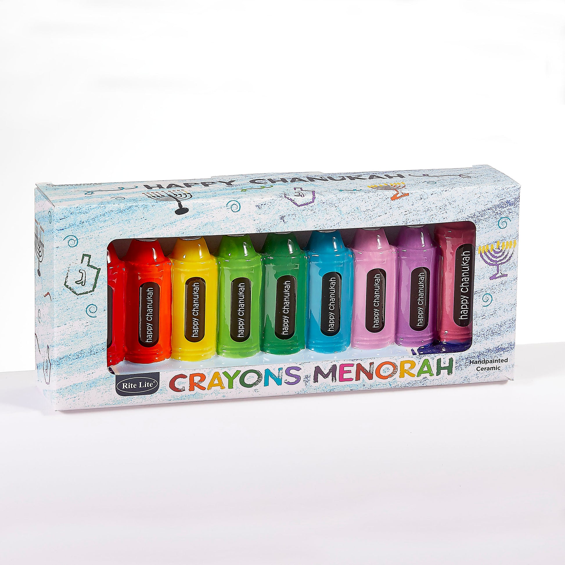 Hanukkah Menorah, ceramic, crayon, multi color in product box