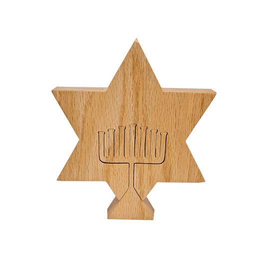 Menorah 6 1/4" Oak Star of David