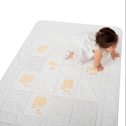 Baby Embroidered Scripture Quilt - White