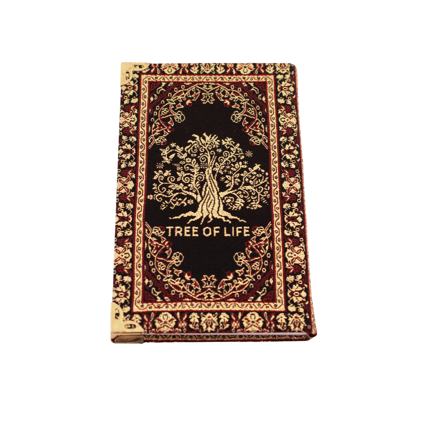  Black notebook with gold and red stitching and a Tree of Life on the front and back