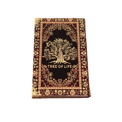  Black notebook with gold and red stitching and a Tree of Life on the front and back