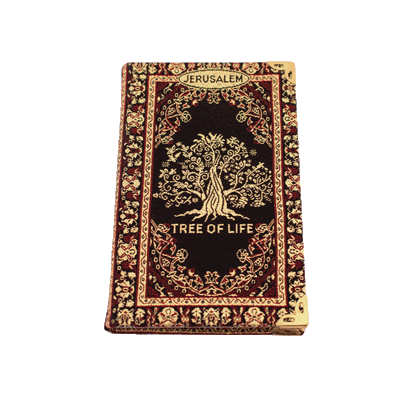  Black notebook with gold and red stitching and a Tree of Life on the front and back