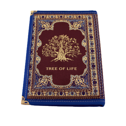  Burgundy notebook with gold and blue stitching and a Tree of Life on the front and back