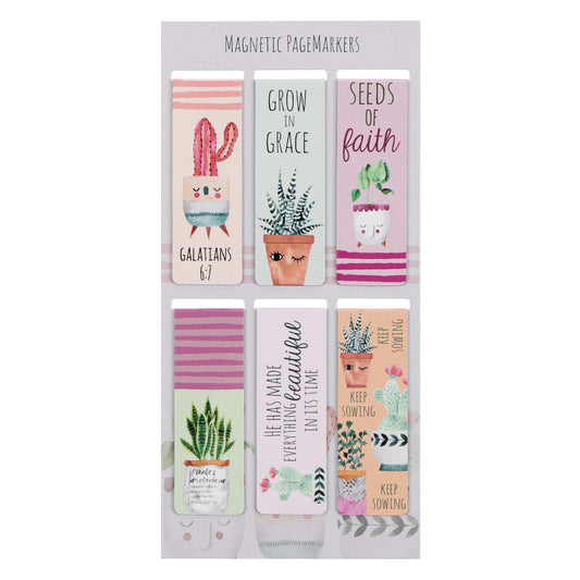 Front view of the Succulent Garden Magnetic Bookmark Set