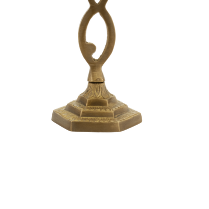 Eight and a half inch solid antique brass menorah with the grafted-in symbol along the stem