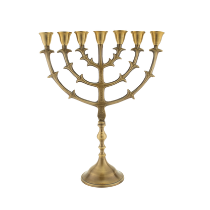 Twelve inch antique solid brass menorah