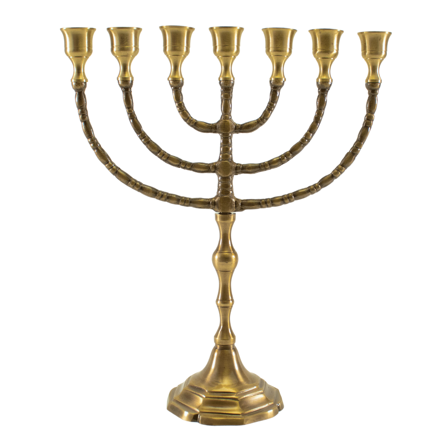 Twelve inch solid antique brass menorah