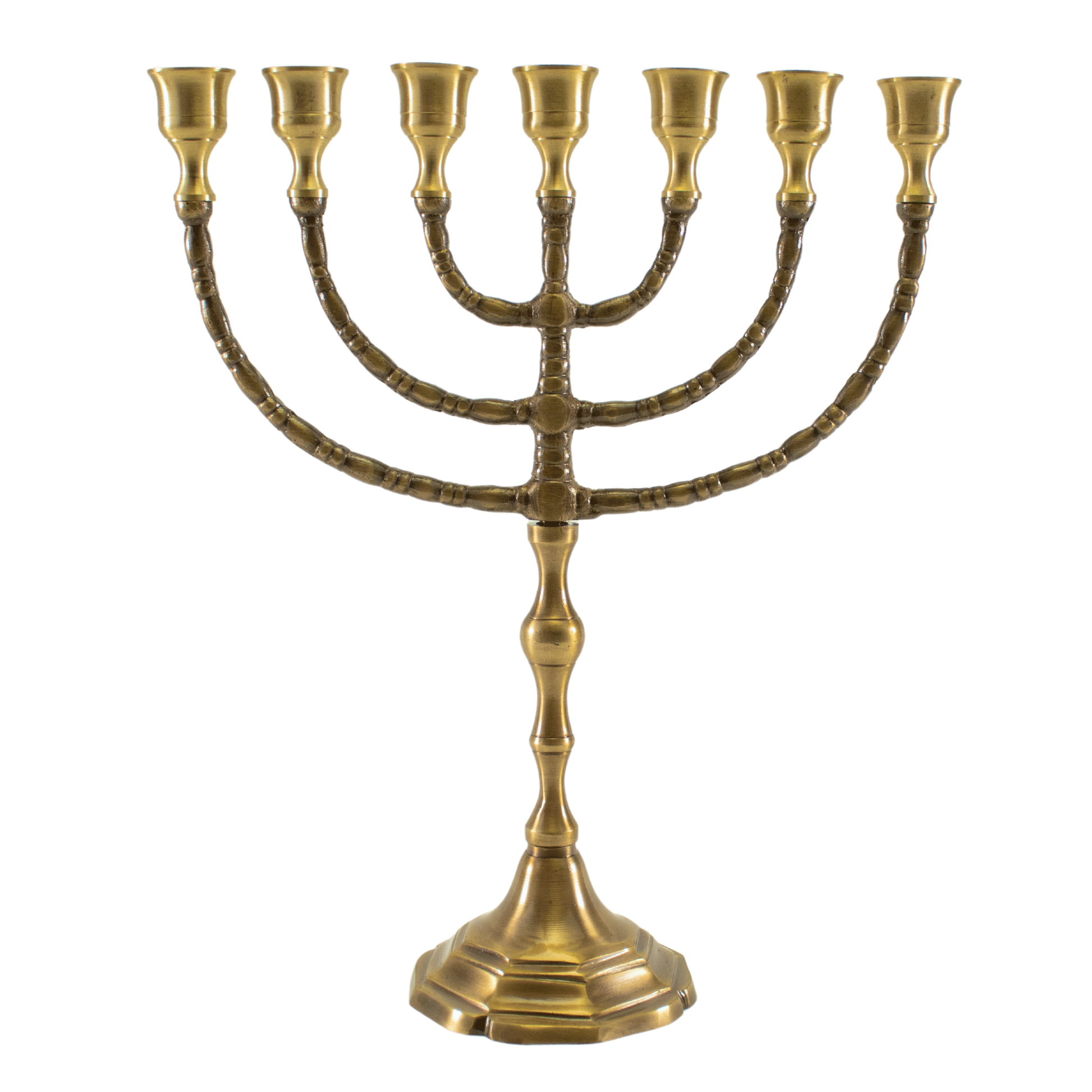 Twelve inch solid antique brass menorah