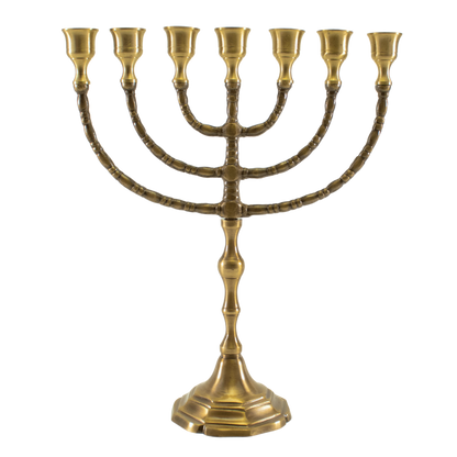 Twelve inch solid antique brass menorah