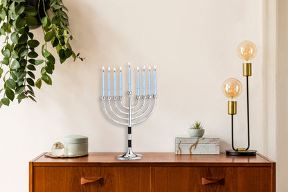 Hanukkah Menorah- Hammered & Black Accents