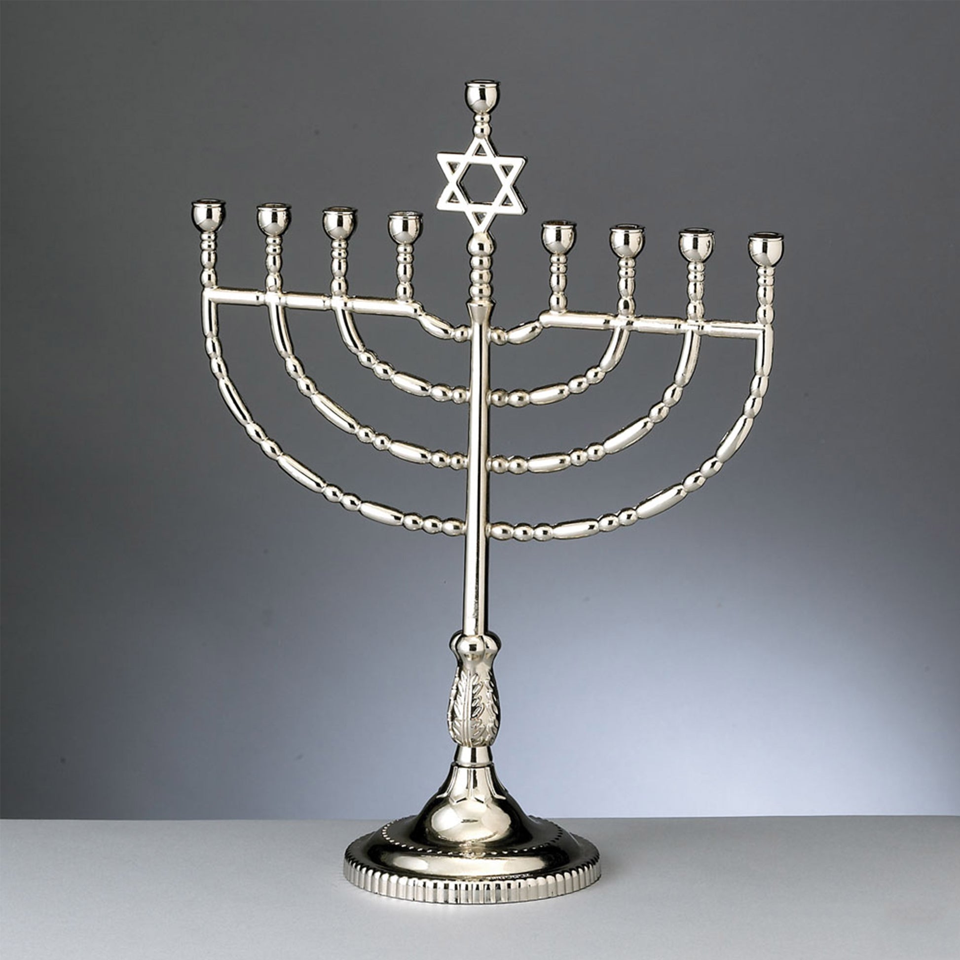 Solid precision die cast classic polished silvertone menorah 