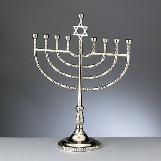 Solid precision die cast classic polished silvertone menorah 