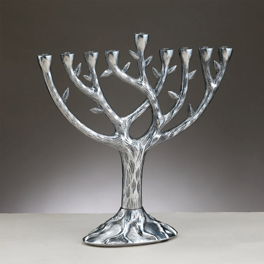 Hand cast textured aluminum tree of life menorah
