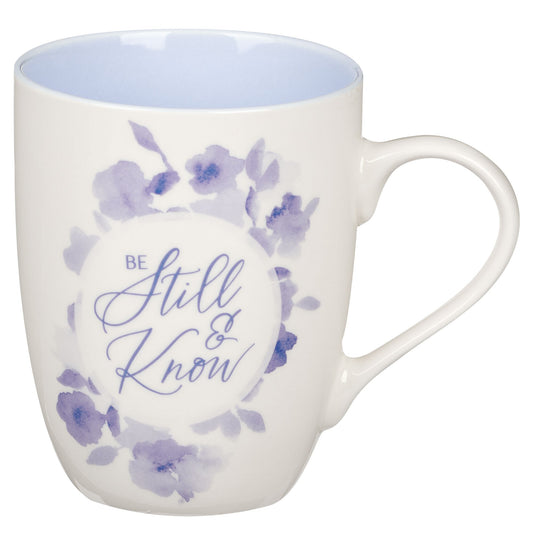 Be Still and Know Blue Blooms Ceramic Coffee Mug - Psalm 46:10