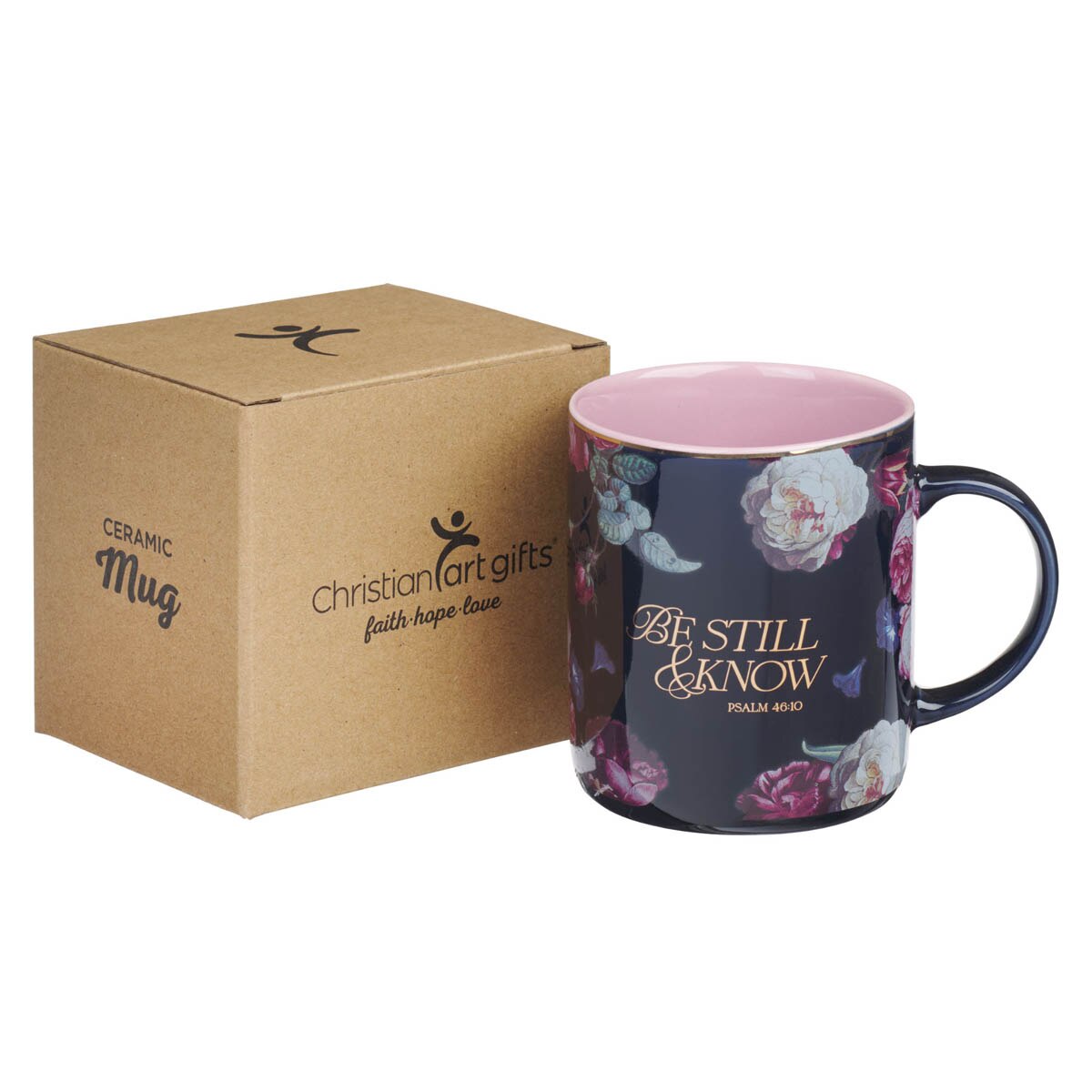 Be Still and Know Midnight Blue Floral Ceramic Mug - Psalm 46:10