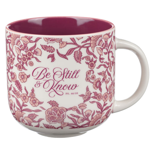 Be Still Pink Spring Floral Ceramic Coffee Mug - Psalm 46:10