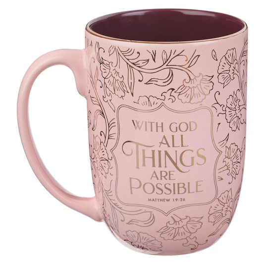 All Things Are Possible Blush Ceramic Coffee Mug - Matthew 19:26