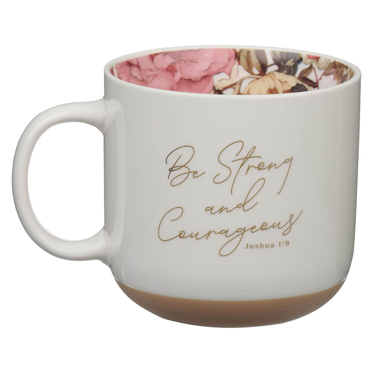 Be Strong and Courageous Pink Dahlia Ceramic Coffee Mug - Joshua 1:9