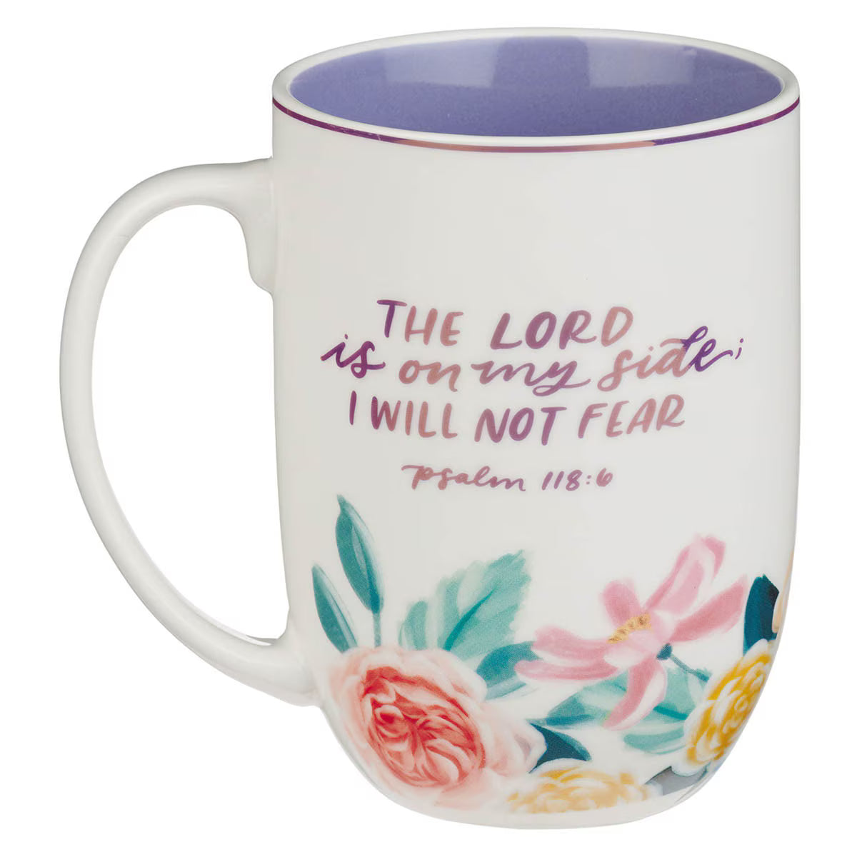 The Lord is on My Side Purple Floral Ceramic Coffee Mug - Psalm 118:6
