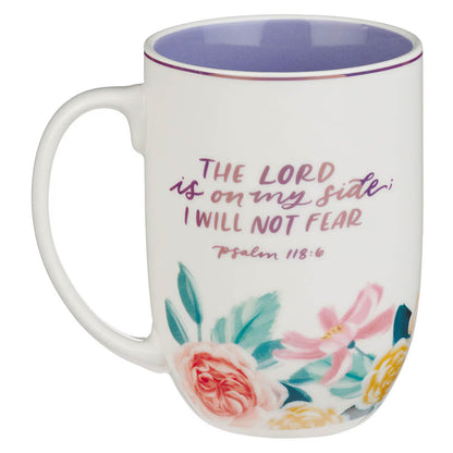 The Lord is on My Side Purple Floral Ceramic Coffee Mug - Psalm 118:6