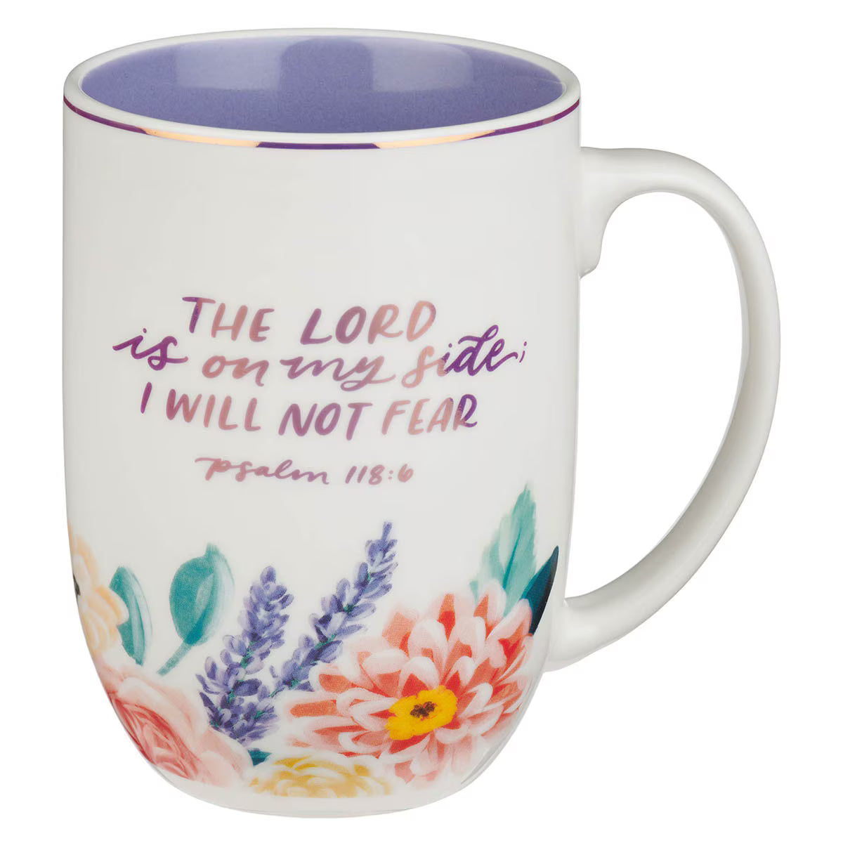 The Lord is on My Side Purple Floral Ceramic Coffee Mug - Psalm 118:6