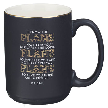 The Plans Modern Blue Grid Ceramic Coffee Mug - Jeremiah 29:11