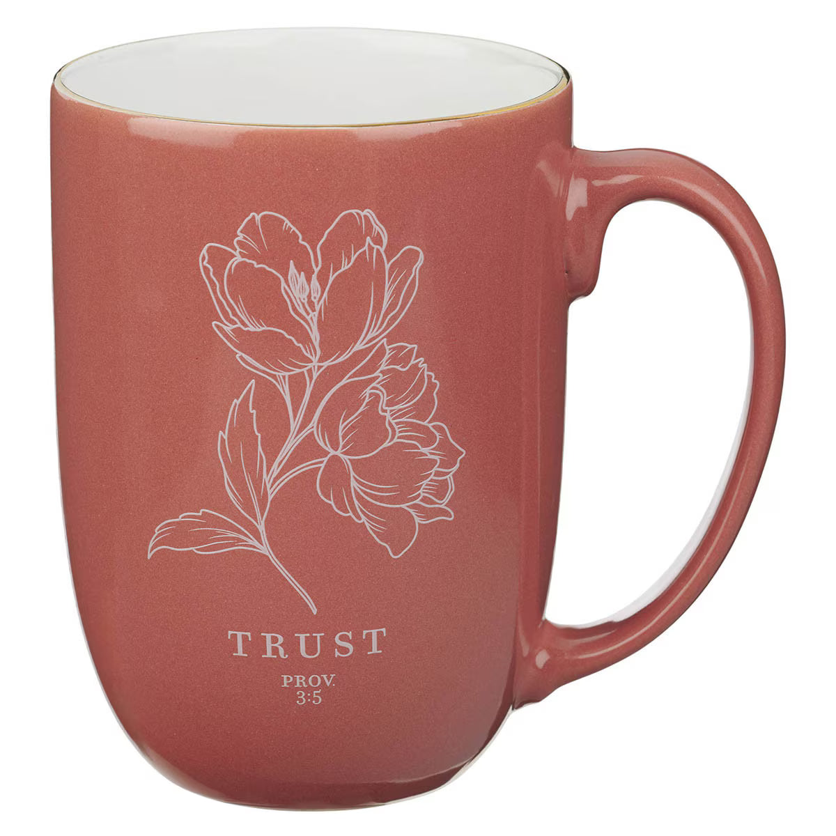 Trust Coral Rose Floral Ceramic Coffee Mug - Proverbs 3:5