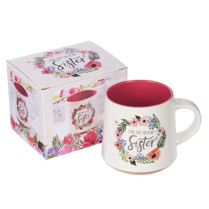 Sister Ceramic Coffee Mug with Clay Dipped Base - Ecclesiastes 4:9