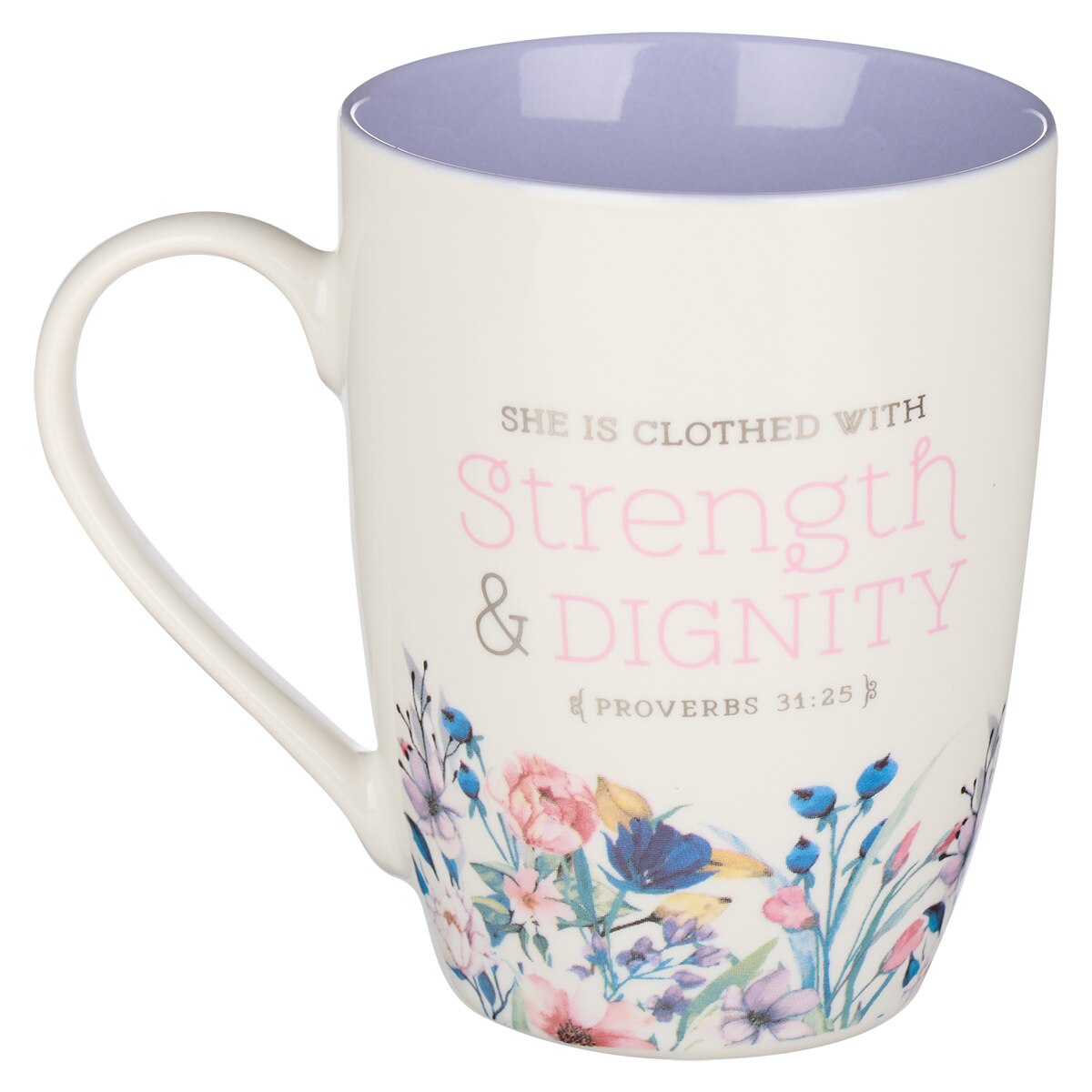 Strength & Dignity Purple Floral Ceramic Coffee Mug - Proverbs 31:25