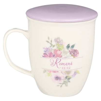 Be Joyful in Hope Lilac Lidded Ceramic Coffee Mug - Romans 12:12