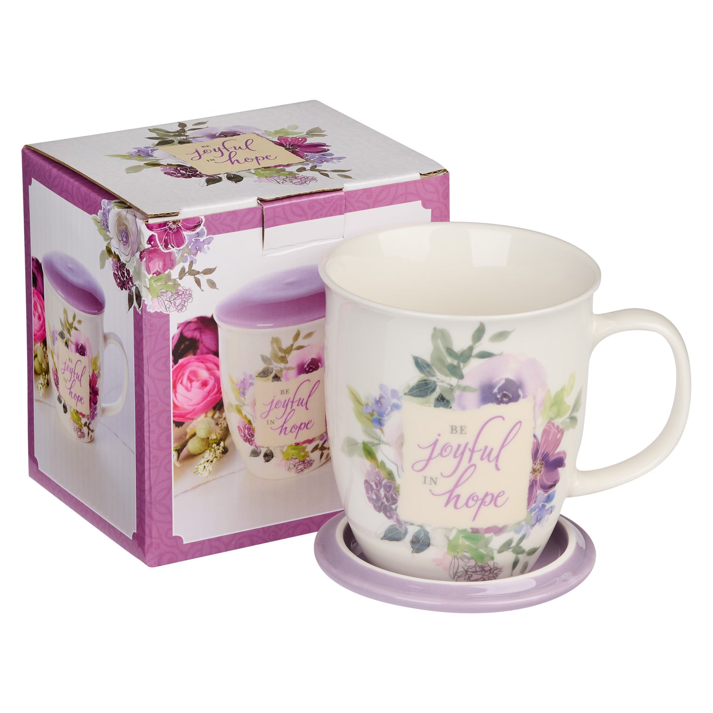 Be Joyful in Hope Lilac Lidded Ceramic Coffee Mug - Romans 12:12