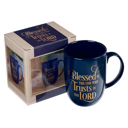 Blessed Is The One Navy Ceramic Coffee Mug - Jeremiah 17:7