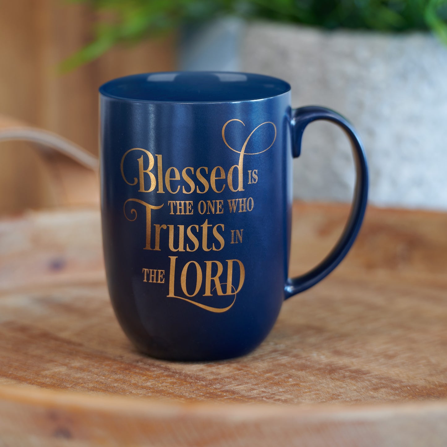 Blessed Is The One Navy Ceramic Coffee Mug - Jeremiah 17:7