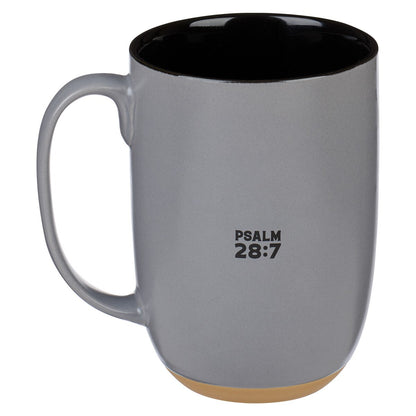 My Strength and Shield Gray Ceramic Coffee Mug with Exposed Clay Base - Psalm 28:7