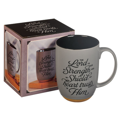My Strength and Shield Gray Ceramic Coffee Mug with Exposed Clay Base - Psalm 28:7