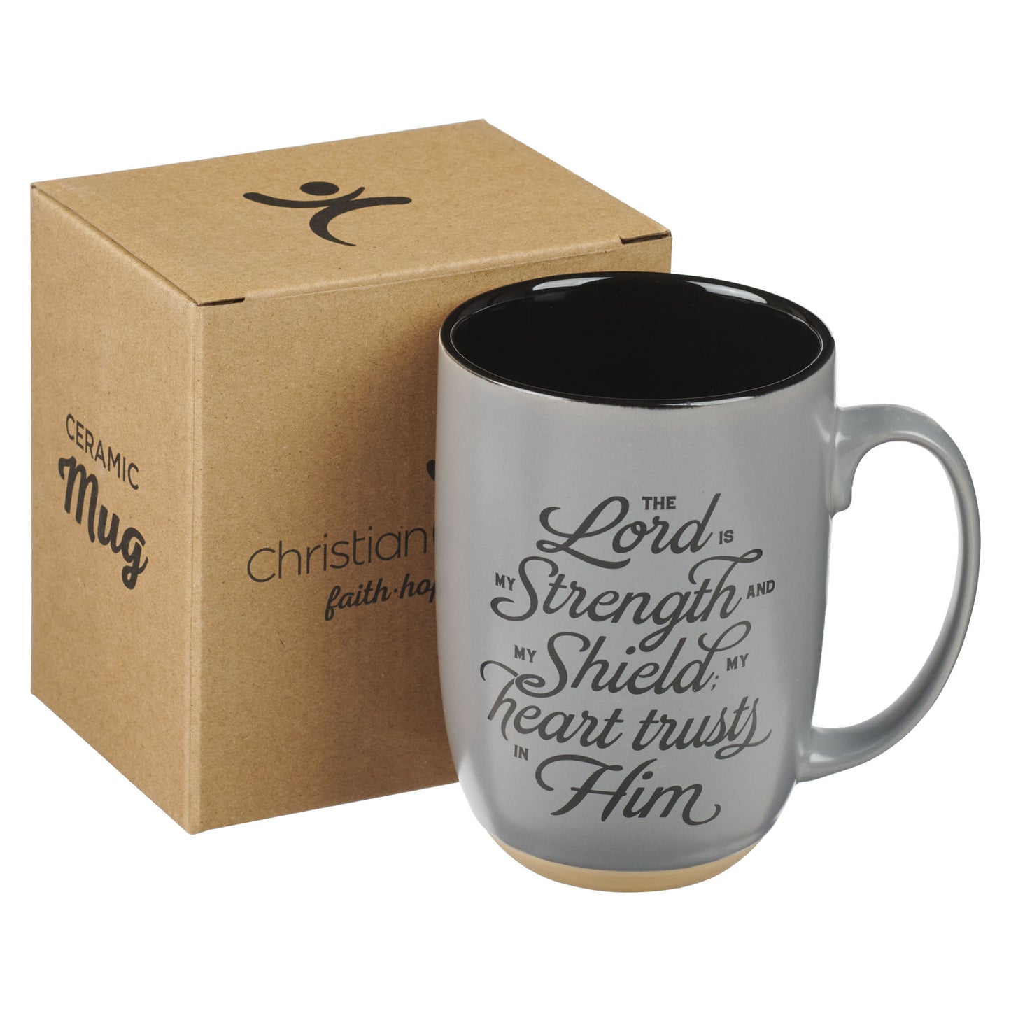 My Strength and Shield Gray Ceramic Coffee Mug with Exposed Clay Base - Psalm 28:7