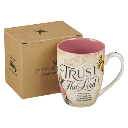Trust In The Lord Blush Pink Floral Ceramic Mug - Proverbs 3:5
