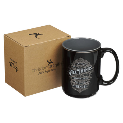 All Things Black and Silver Ceramic Coffee Mug - Philippians 4:13