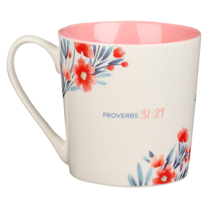 Sister Pink Floral Ceramic Coffee Mug - Proverbs 31:29