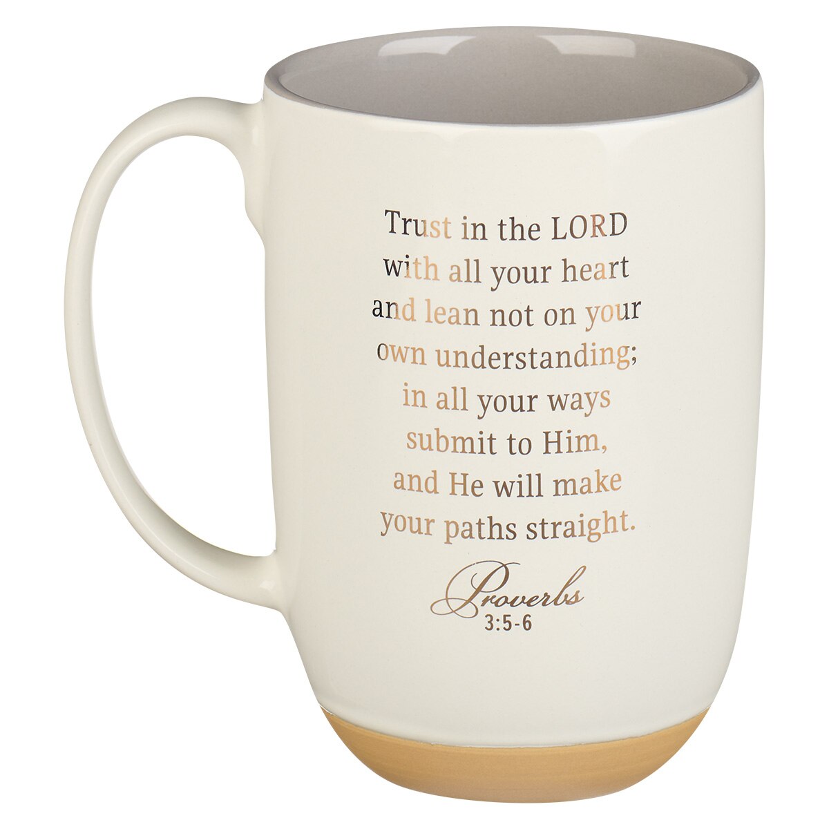 Trust in the Lord white Ceramic Coffee Mug with Exposed Clay Base - Proverbs 3:5