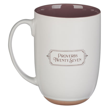 Righteous Man White and Gold Ceramic Coffee Mug with Exposed Clay Base - Proverbs 20:7
