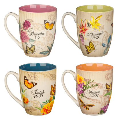 Faith Trust Hope and Love Floral Mug Set