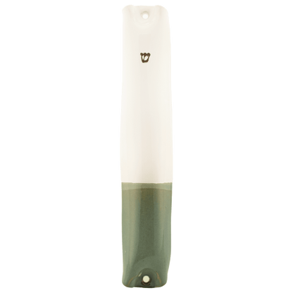 Sage and white handcrafted ceramic mezuzah