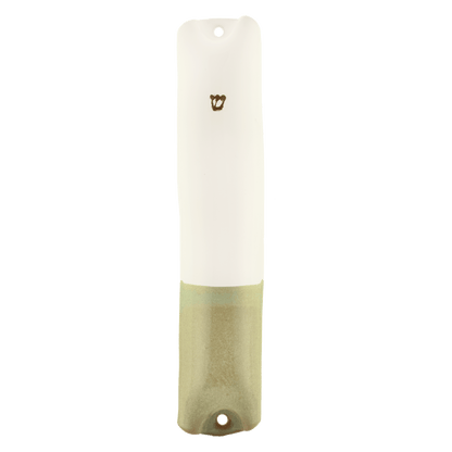 White and seafoam green handcrafted ceramic mezuzah